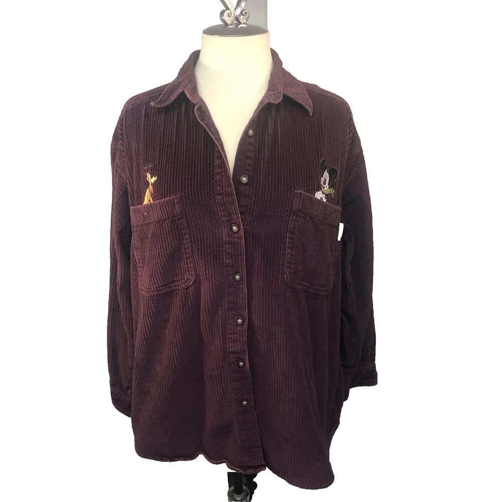 Mickey Unlimited Disney Women's Long Sleeve Button Up Corduroy Purple Sz Med